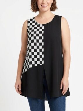Panitti Black and White Checkered Sleeveless size L 100% polyester